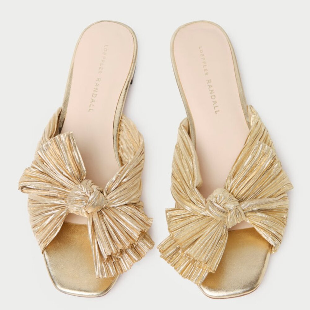 Loeffler Randall Gold Knotted Bow Slide Sandals